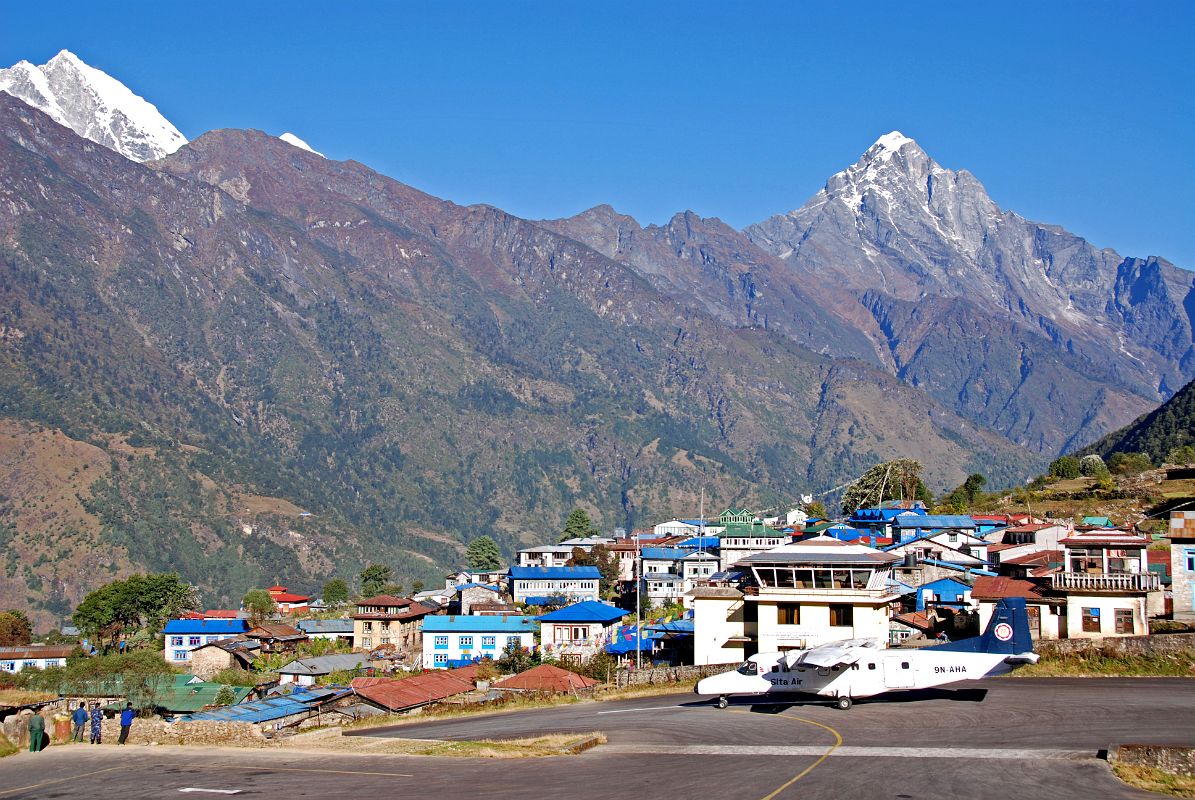 Lukla To Namche Bazaar 06 Plane Ready To Descend Lukla Airstrip With Karyolung, Lukla, And Nupla